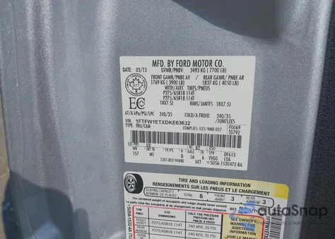 2013 Ford F-150 Xlt z USA, uszkodzony, nr VIN 1FTFW1ETXDKE63632